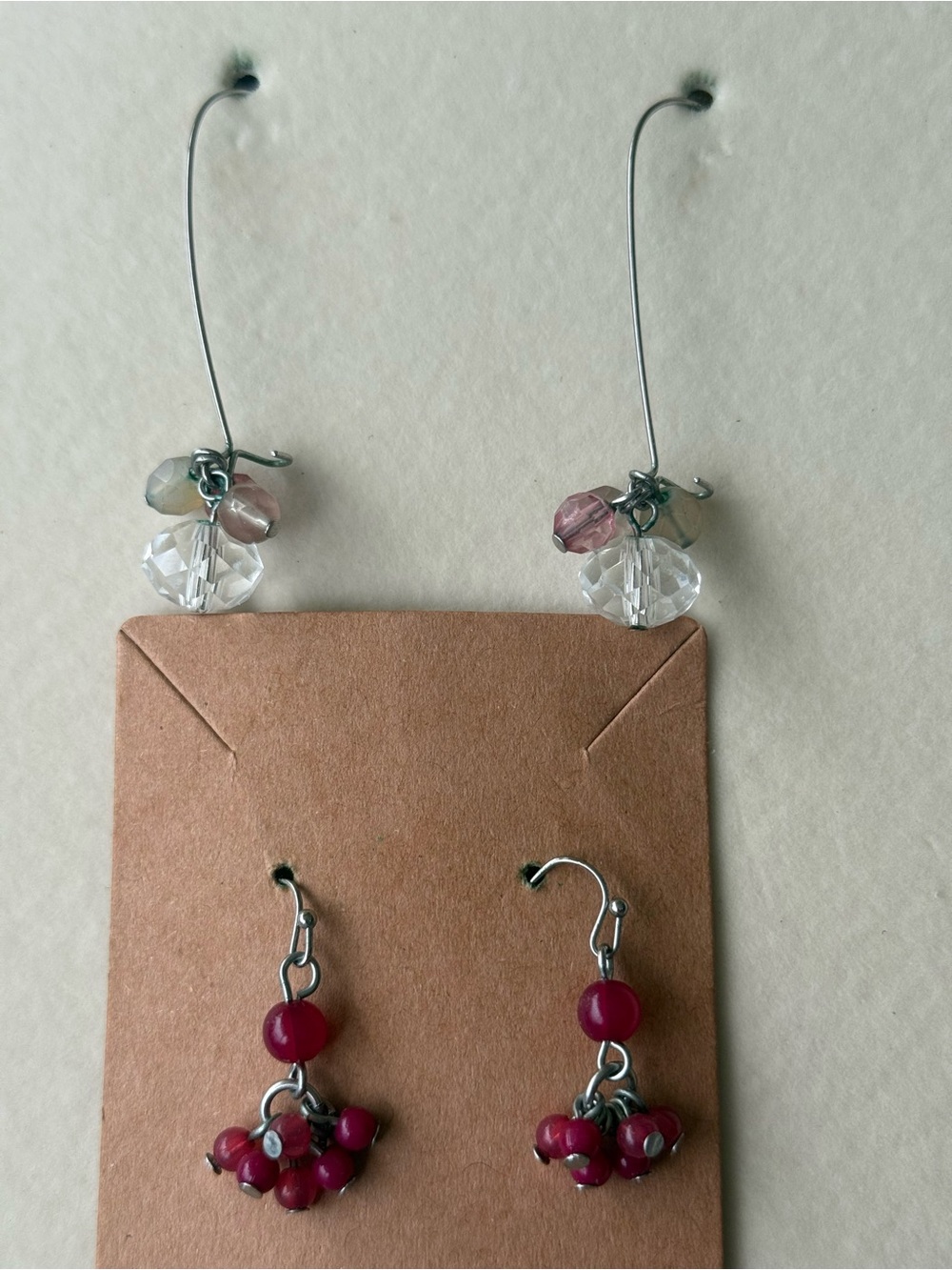 Handmade Pink & Clear Bead Drop Earrings